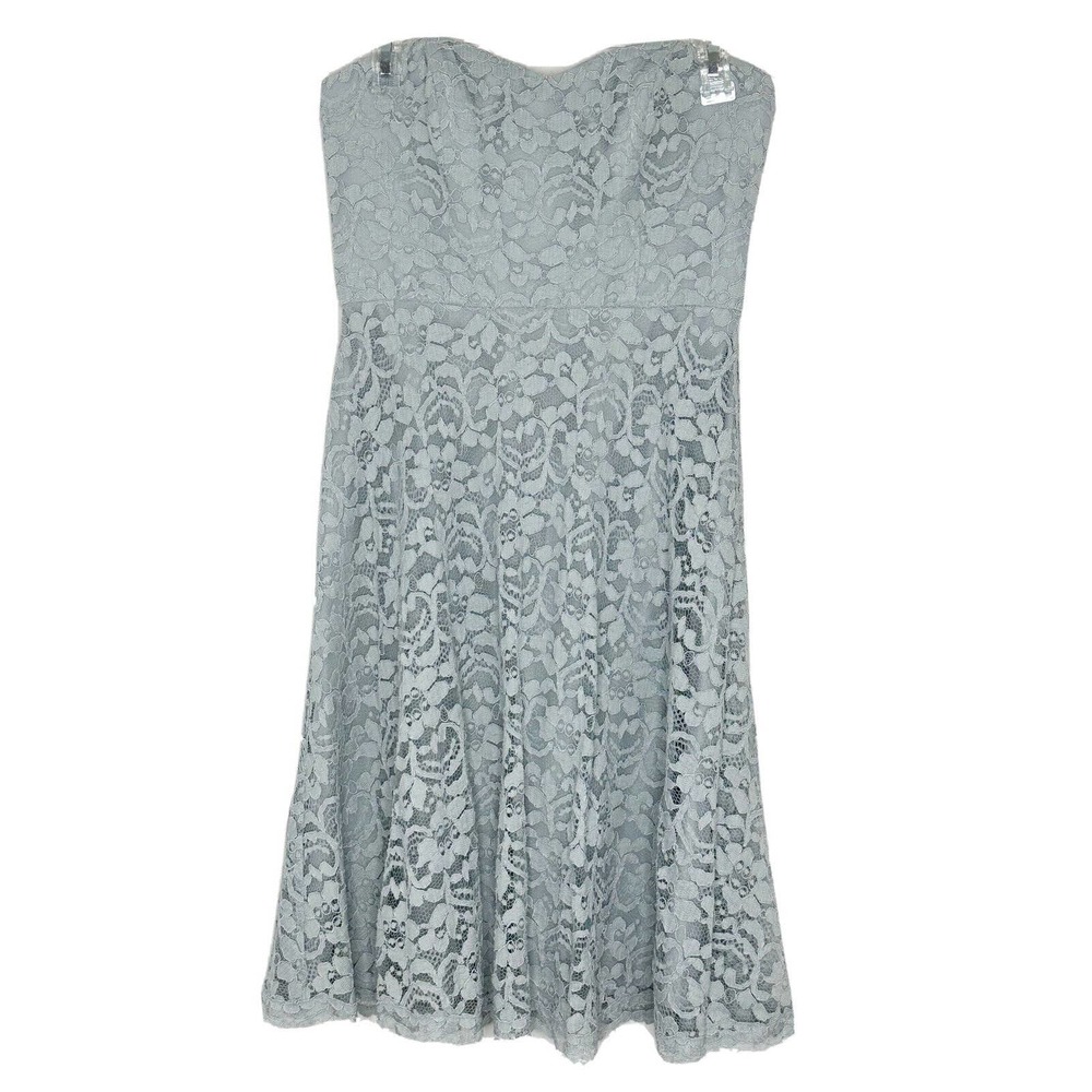 Davids Bridal Women Sweetheart Strapless Blue Gray Lace Flare Dress Size 4 New